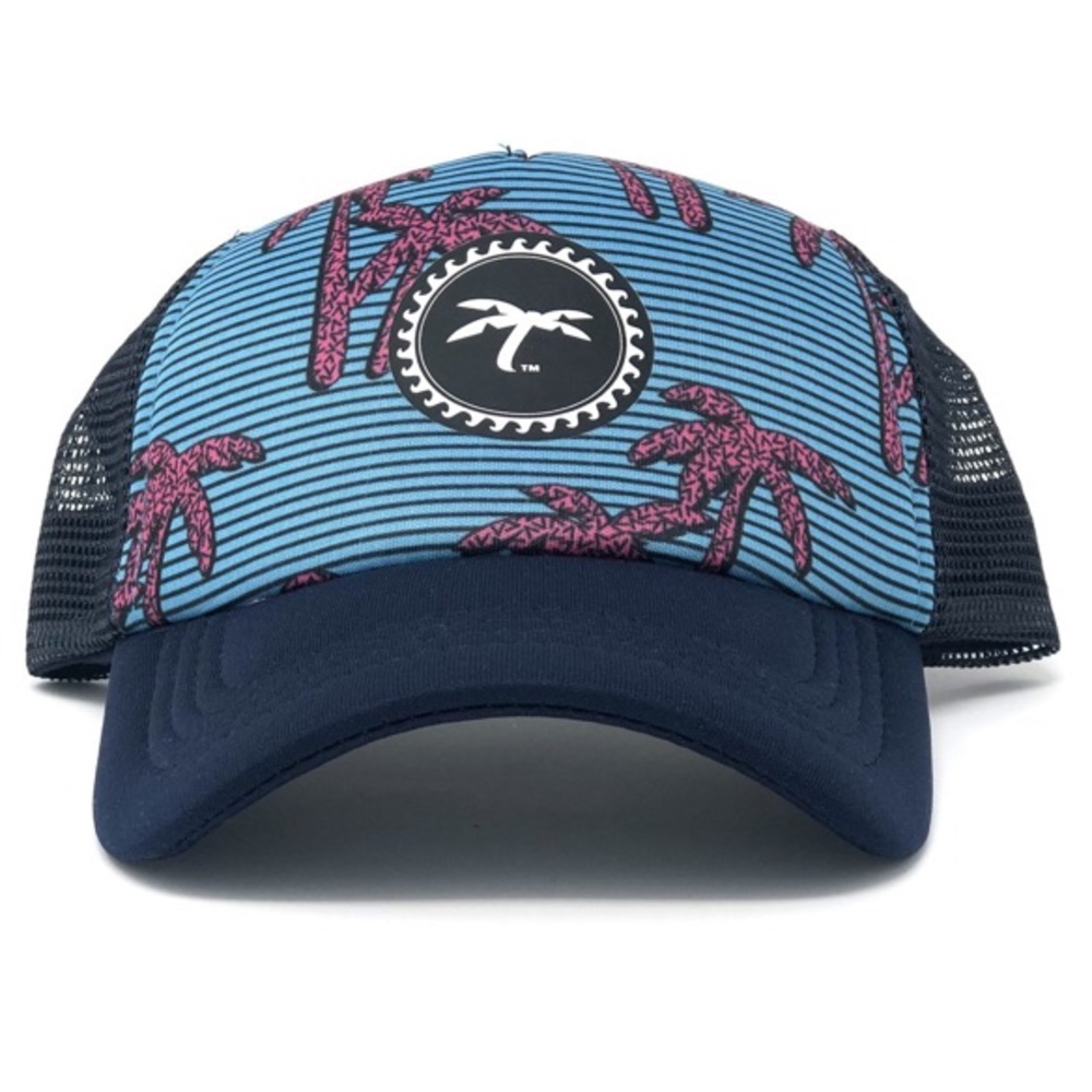 TRAPICAL KIDS Teal Pink Palm Tree Trucker Hat Mesh